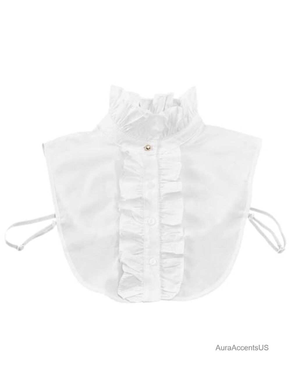 Faux Collar White Ruffled False Dickey Detachable Neck with Straps Victorian